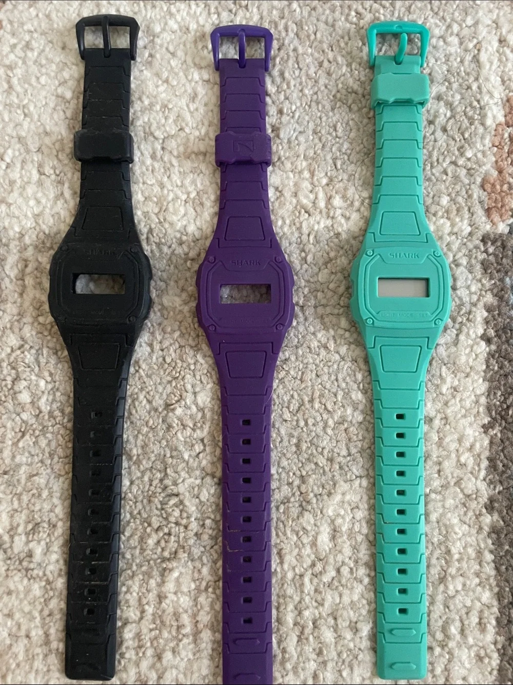 Shark Silicone Watch Bands Trio - Black, Purple & Teal